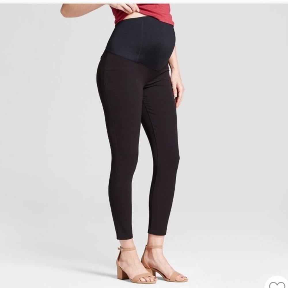 (16)- Isabel Maternity Mid-Rise Crossover Panel Cropped Skinny Trousers‎
